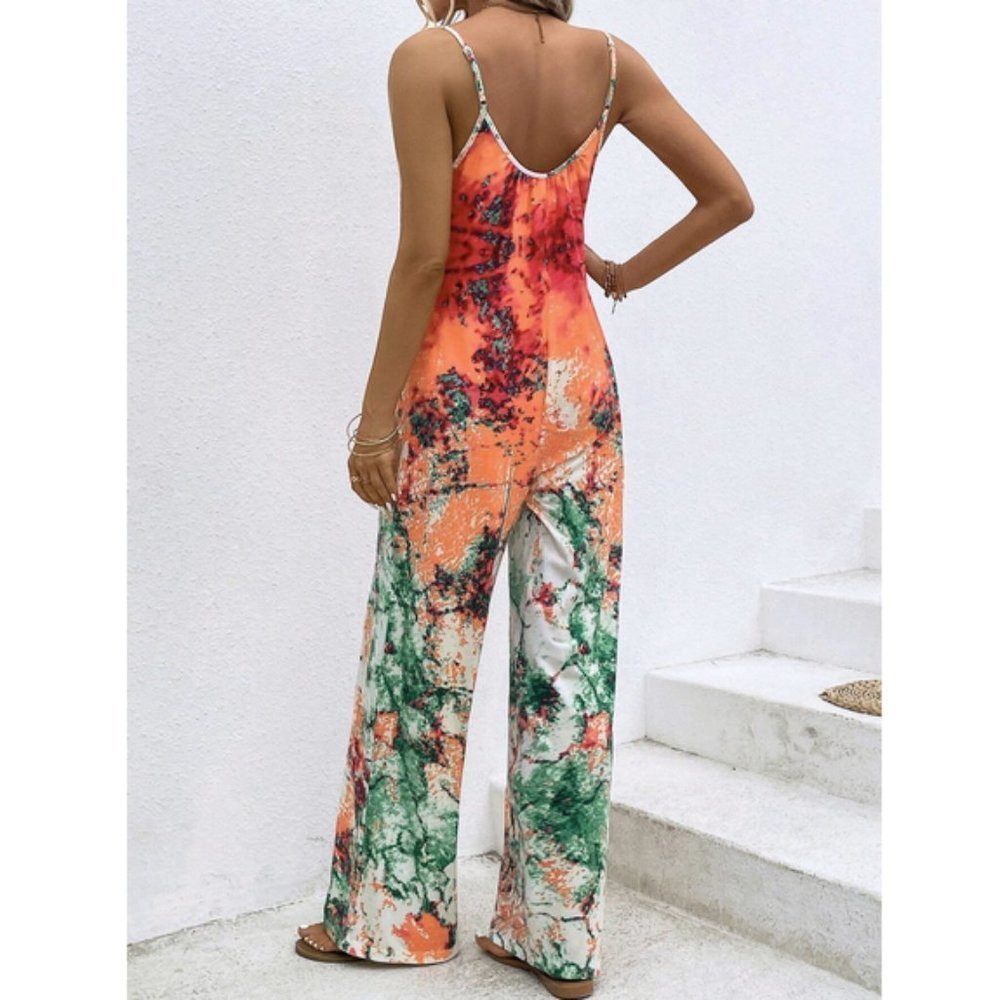 Boho Tie Dye Wide leg Jumper Jumpsuit MultiColor - Picture 5 of 7